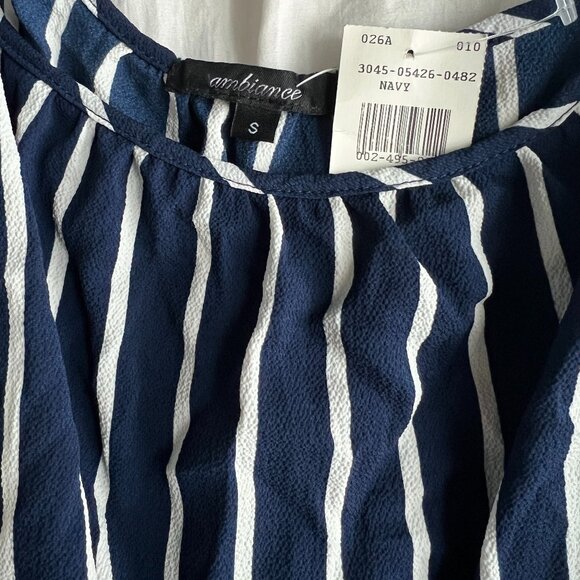 NWT Ambiance Navy white striped jumper with adjustable straps size SMALL - Picture 2 of 7